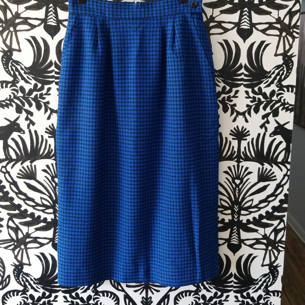1950's Vintage Blue Houndstooth Pencil Skirt